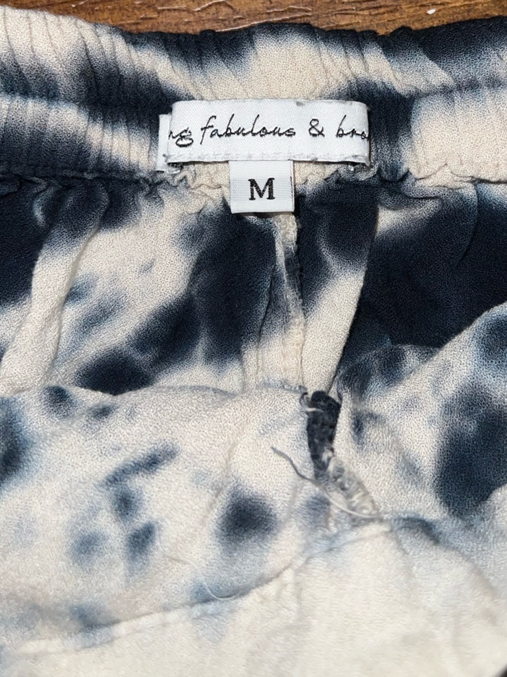 Young Fabulous & Broke Navy White Tie Dye Wide Leg Open Side Beach Pants Size M - Picture 8 of 9